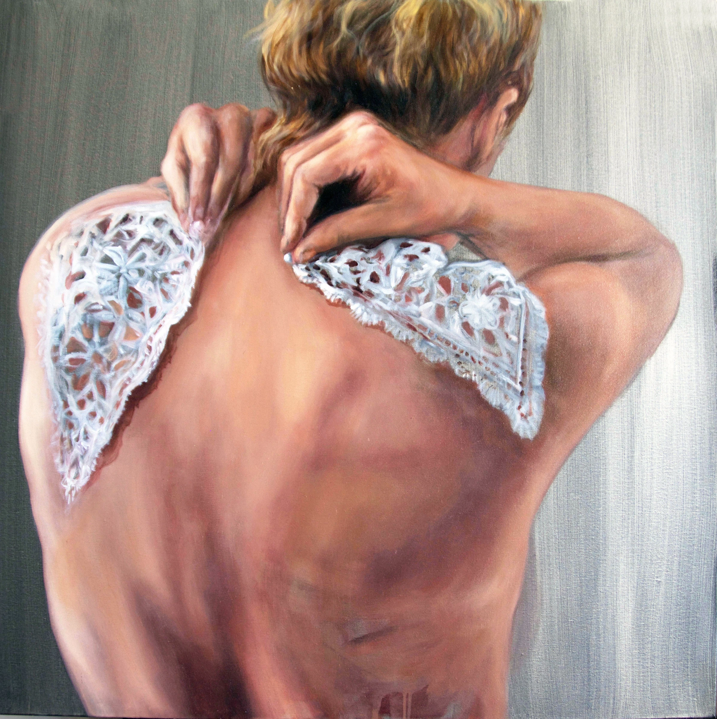 Verebics Ágnesc: Csipke gallér olaj,, vászon 90x90cm 2025.