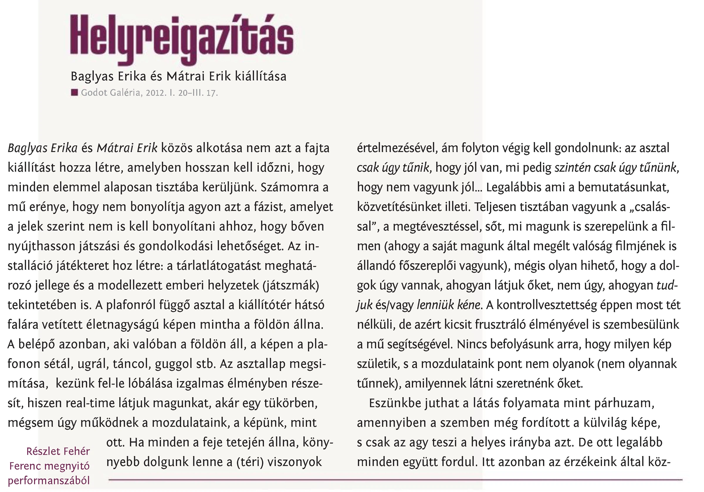 Baglyas Erika – Mátrai Erik: Helyreigazítás 2012-02-20 — 2012-03-17 - Godot Galéria – 3. forráskép