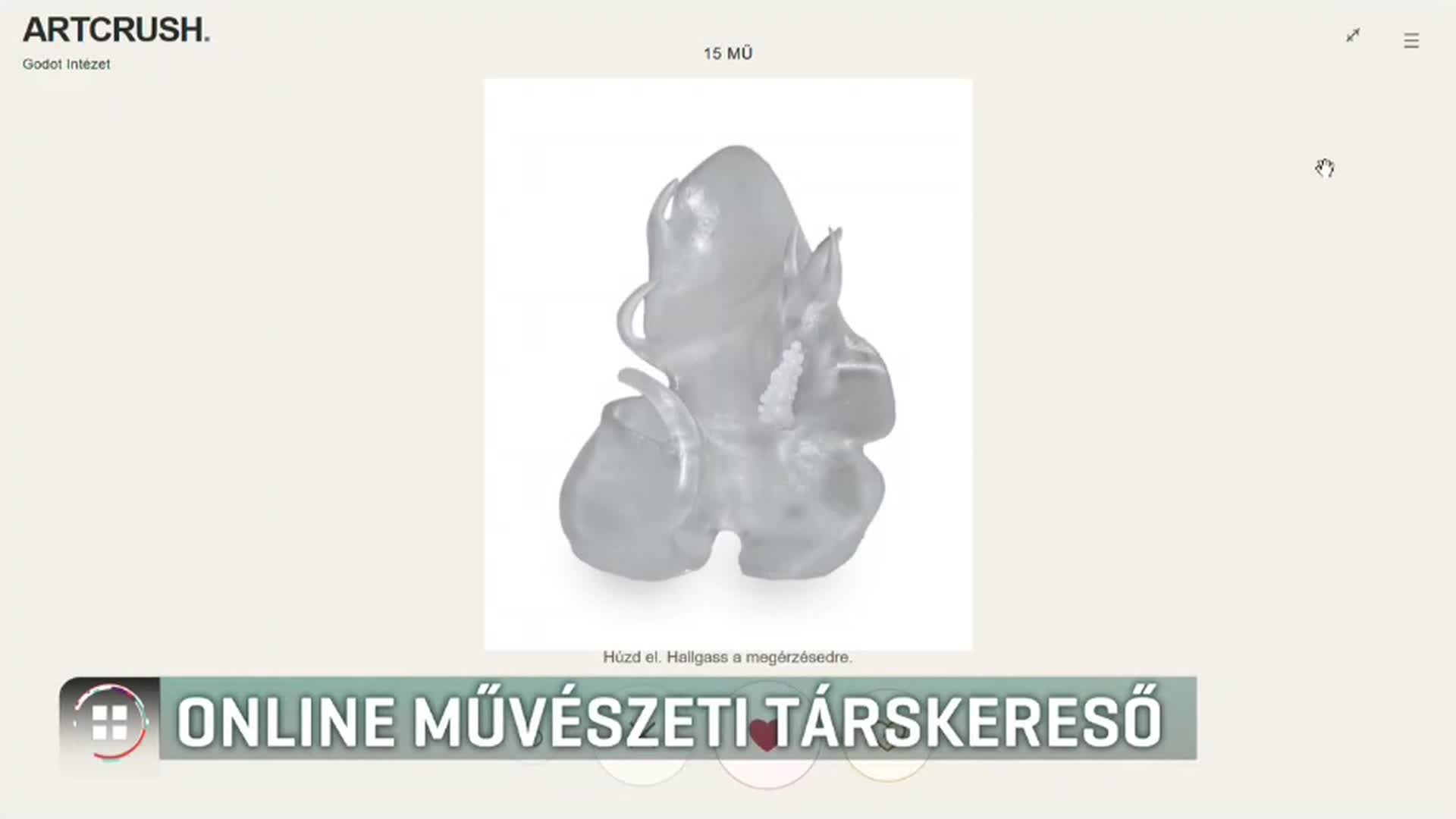 Az ARTCRUSH felülete és egy bemutatott mű az RTL Híradó riportjában